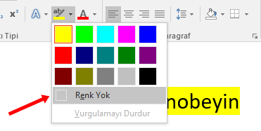 Word'de Yazıya Arka Plan Rengi Verme - 3