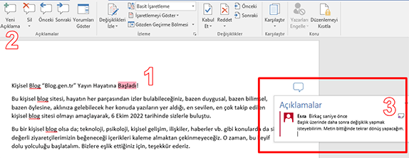 Word'de Yorum (Açıklama) Ekleme Kaldırma Nasıl Yapılır? - 2