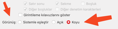 CotEditor Koyu Tema Açma 4