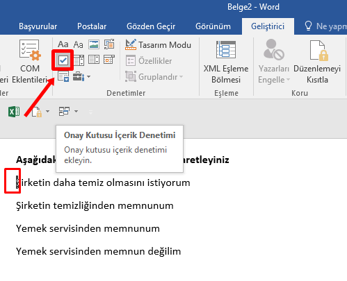 Word İşaretlenebilir Onay Kutusu Ekleme Nasıl Yapılır? - 5