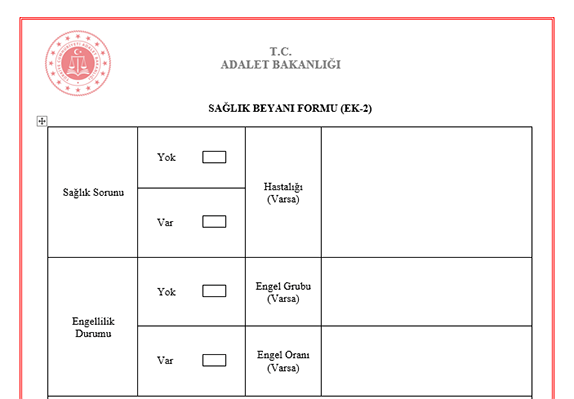 Adalet Bakanlığı Personel Alımı için Sağlık Beyanı Formu Nedir? Nasıl Doldurulur? Adalet Bakanlığı Personel Alımı için Sağlık Beyanı Formu Nedir? Nasıl Doldurulur?