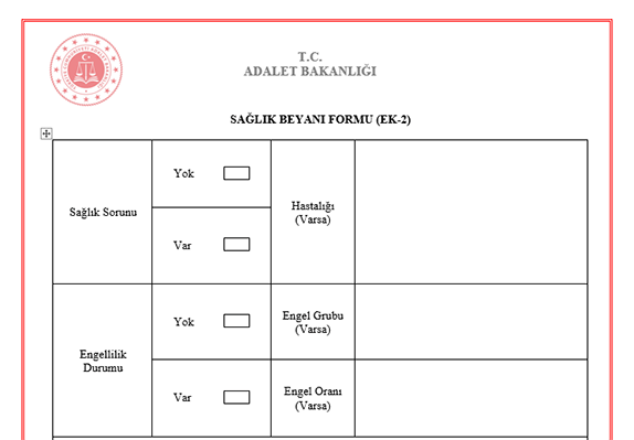 Adalet Bakanlığı Personel Alımı için Sağlık Beyanı Formu Nedir? Nasıl Doldurulur?