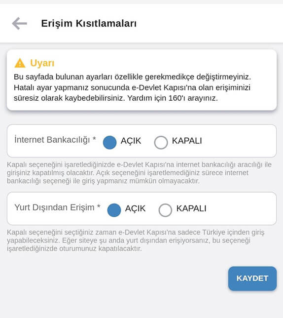 e-Devlet Erişim Kısıtlaması Nasıl Yapılır? - 3 (Mobil)