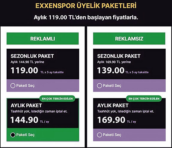 ExxenSpor Aylık ve Yıllık Abonelik Ücretleri