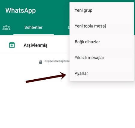 WhatsApp Ayarlar Sayfası Açma