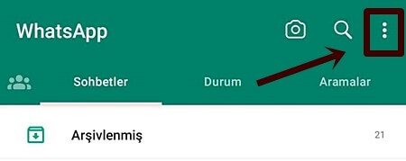 WhatsApp Ayarlar Üç Nokta Tıklama