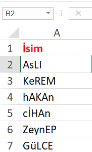 Excel Tablosunda Liste Adı Düzenleme Nasıl Yapılır? Metin Düzenleme Nasıl Yapılır? - 1