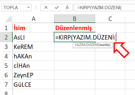 Excel Tablosunda Liste Adı Düzenleme Nasıl Yapılır? Metin Düzenleme Nasıl Yapılır? - 3