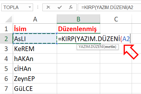 Excel Tablosunda Liste Adı Düzenleme Nasıl Yapılır? Metin Düzenleme Nasıl Yapılır? - 4