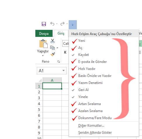 Excel Hızlı Erişim Araç Çubuğu Özelleştirme Nasıl Yapılır? Hızlı Erişim Araç Çubuğuna Yeni Özellik Ekleme - 2
