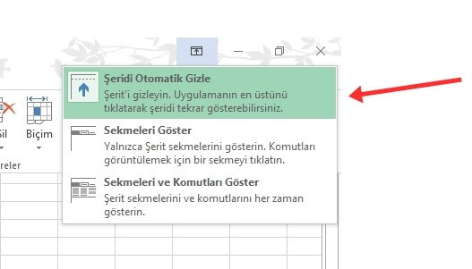 Excel Üst Menü Şeridi Gizleme ve Açma Nasıl Yapılır? - 2