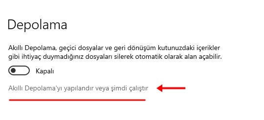 Windows 10 Akıllı Depolama Açma - Kapama - 4