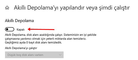 Windows 10 Akıllı Depolama Açma - Kapama - 5