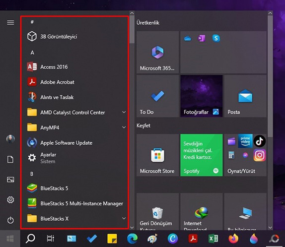 Windows 10 Başlangıçtaki Uygulama Listesini Açma - Gizleme Nasıl Yapılır? - 1