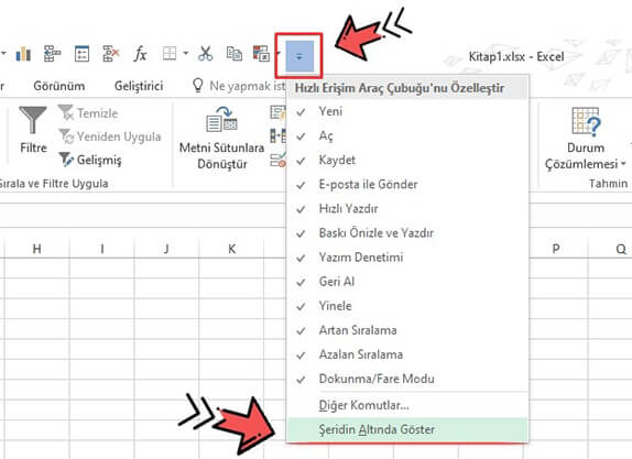 Excel Hızlı Erişim Araç Çubuğu Konumu Değiştirme Nasıl Yapılır? - 2