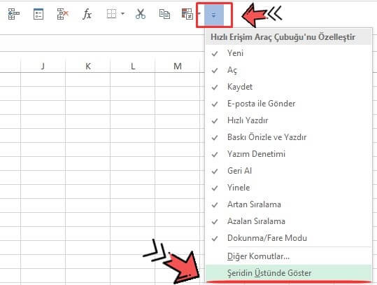 Excel Hızlı Erişim Araç Çubuğu Konumu Değiştirme Nasıl Yapılır? - 4