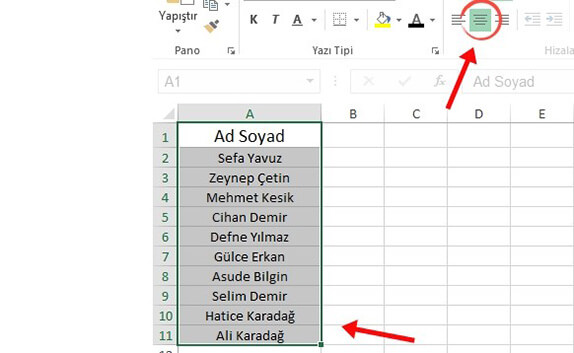 Excel Hücre Verilerini Ortalama - Sağa ve Sola Yaslama Nasıl Yapılır? - 1