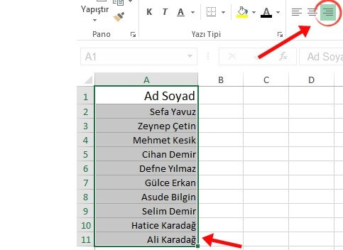 Excel Hücre Verilerini Ortalama - Sağa ve Sola Yaslama Nasıl Yapılır? - 2