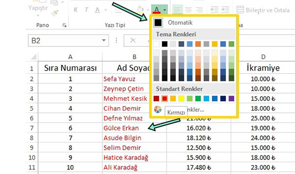 Excel Hücre Verilerini Renklendirme Nasıl Yapılır? - 2