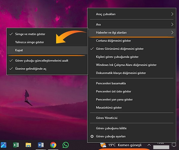 Windows 10 Görev Çubuğunda Haberler Alanı Gizleme