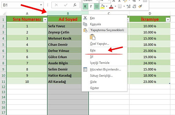 Excel Satır veya Sütun Ekleme Nasıl Yapılır? - 4