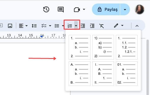 Google Dokümanlar Numaralı Liste Özelliği Google Dokümanlar Numaralı Liste Özelliği