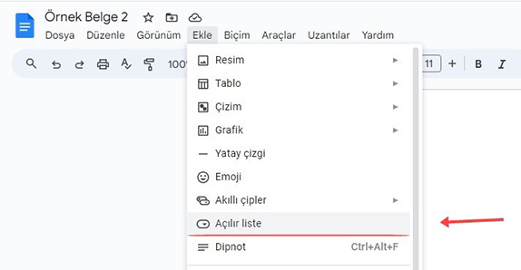 Google Dokümanlar Belgeye Açılır Liste Ekleme Nasıl Yapılır? - 2