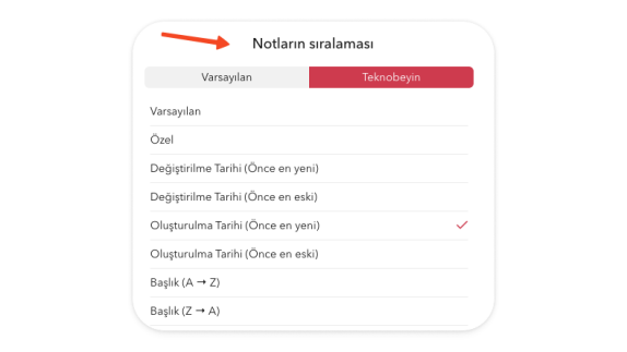 UpNote - Sıralama Düzeni UpNote - Sıralama Düzeni