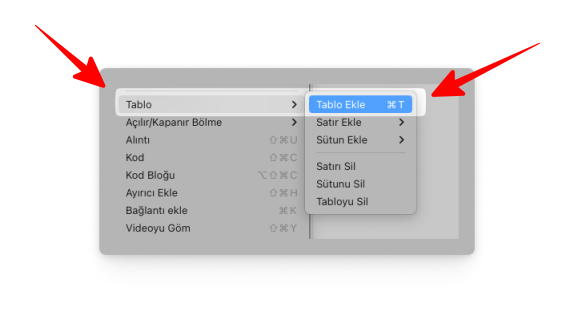 UpNote - Tablo Eklemek UpNote - Tablo Eklemek